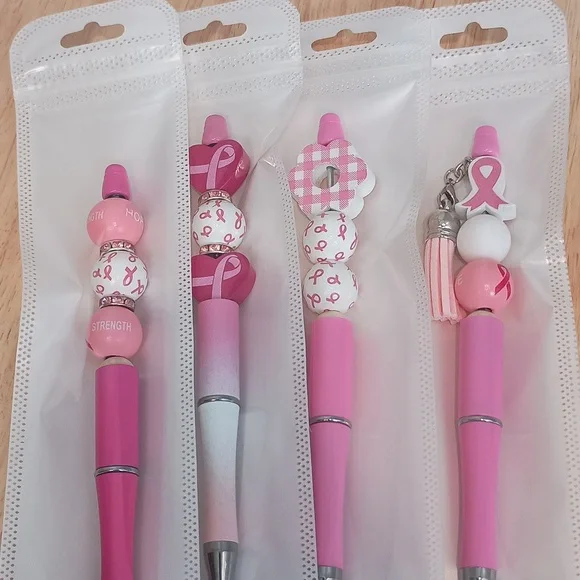 4pc Breast Cancer Awareness Beaded Pens Handcrafted PINK - Picture 8 of 8